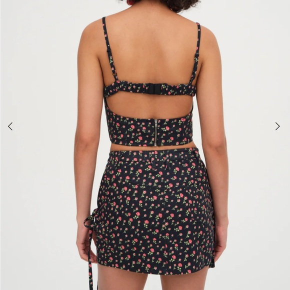 For Love And Lemons Camille Black Floral Denim Mini Skirt Size Small NWT - Picture 3 of 6